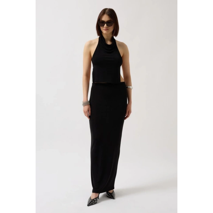 Parlak Kumaş Maxi Etek