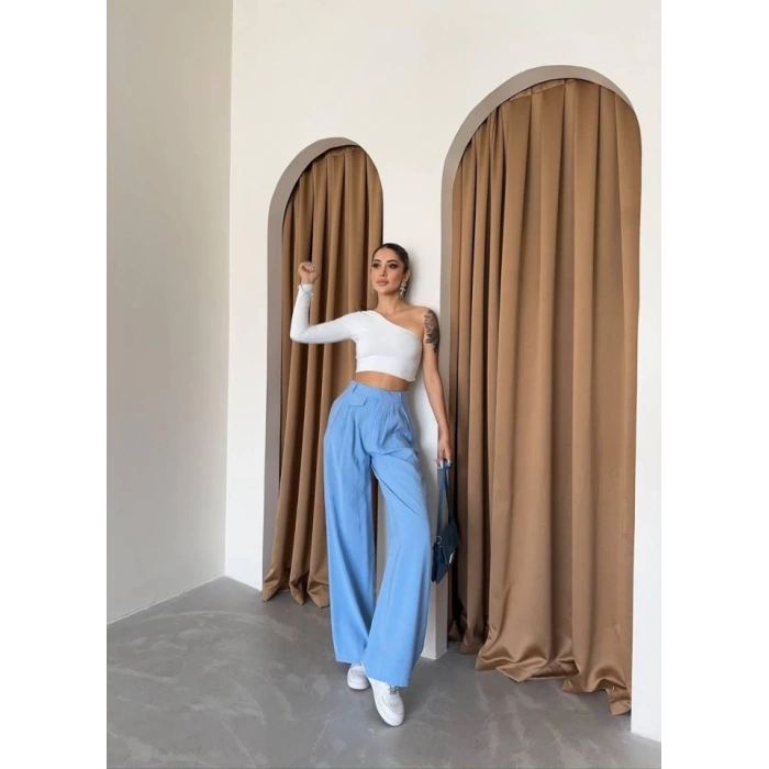 PİLE VE CEP KAPAK DEYALI SALAŞ PANTOLON - Mavi