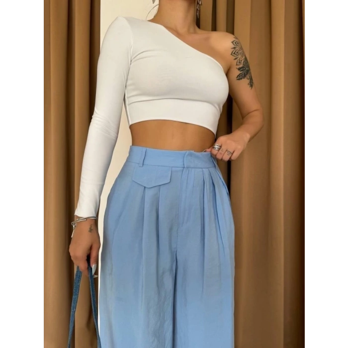 PİLE VE CEP KAPAK DEYALI SALAŞ PANTOLON - Mavi