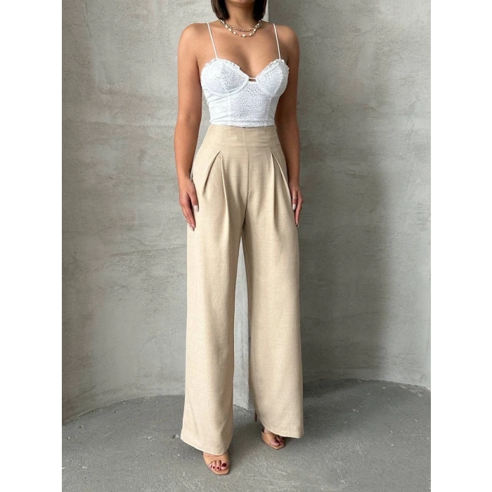 Pileli keten pantolon s255046