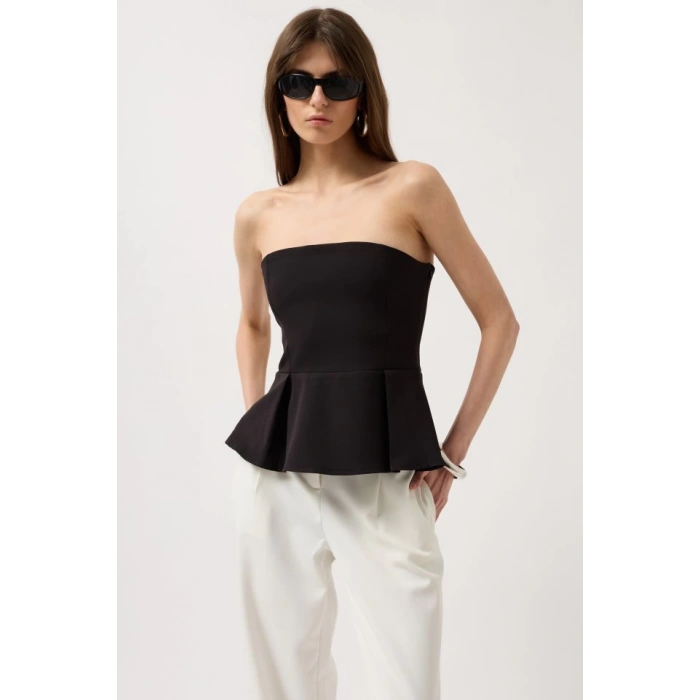 Pileli Straplez Bluz