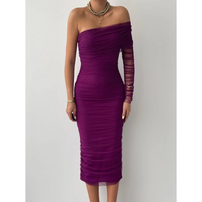 Polack Tek Omuz Tül Elbise