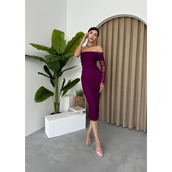 Polack Tek Omuz Tül Elbise