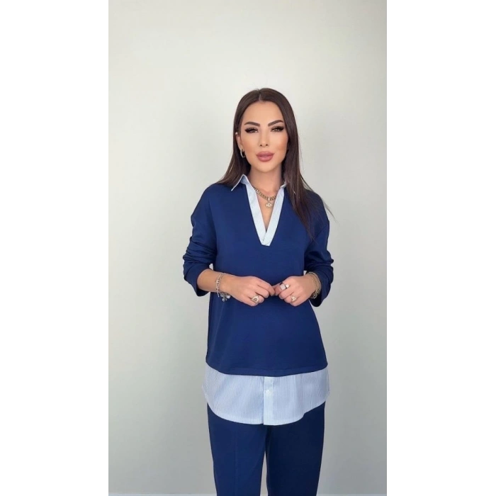 Polo Yaka Gömlekl Detay Salaş Balon Pantolunlu ıkılı Takım