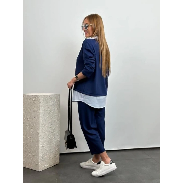 Polo Yaka Gömlekl Detay Salaş Balon Pantolunlu ıkılı Takım