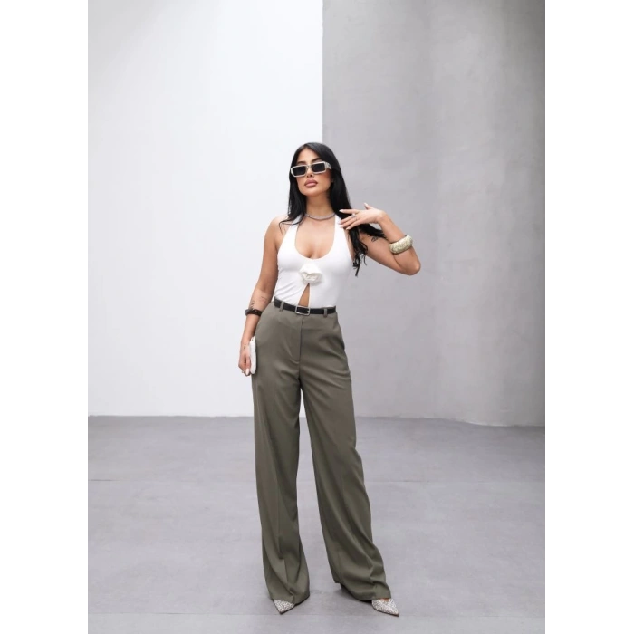 Poly Viscose Yüksek Bel Kemerli̇ Ve Dökümlü Palazzo Pantolon (Kemer Dahi̇l)