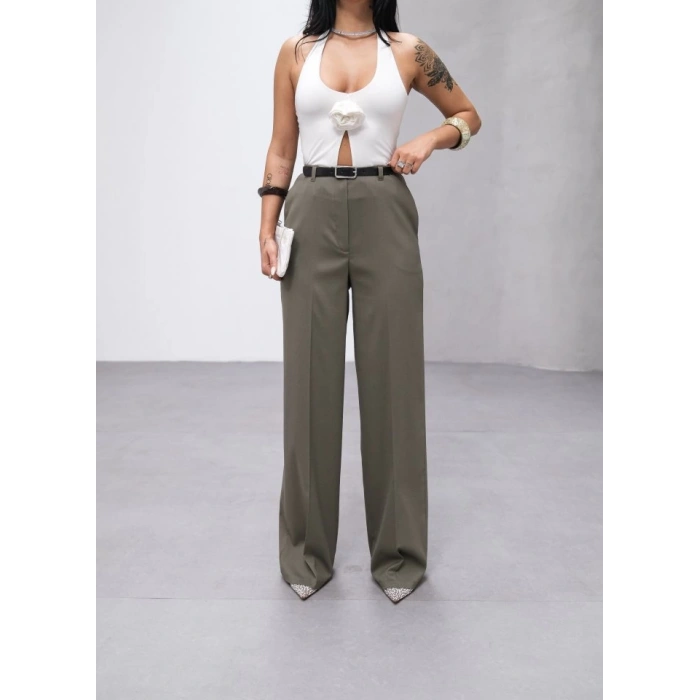 Poly Viscose Yüksek Bel Kemerli̇ Ve Dökümlü Palazzo Pantolon (Kemer Dahi̇l)