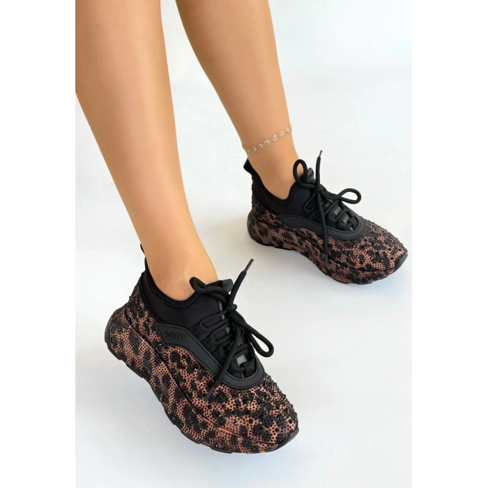 Rimay Kahverengi Cilt Boncuk İşlemeli Spor Ayakkabı