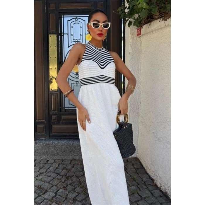 Roba Çizgili Uzun Triko Elbise 2858