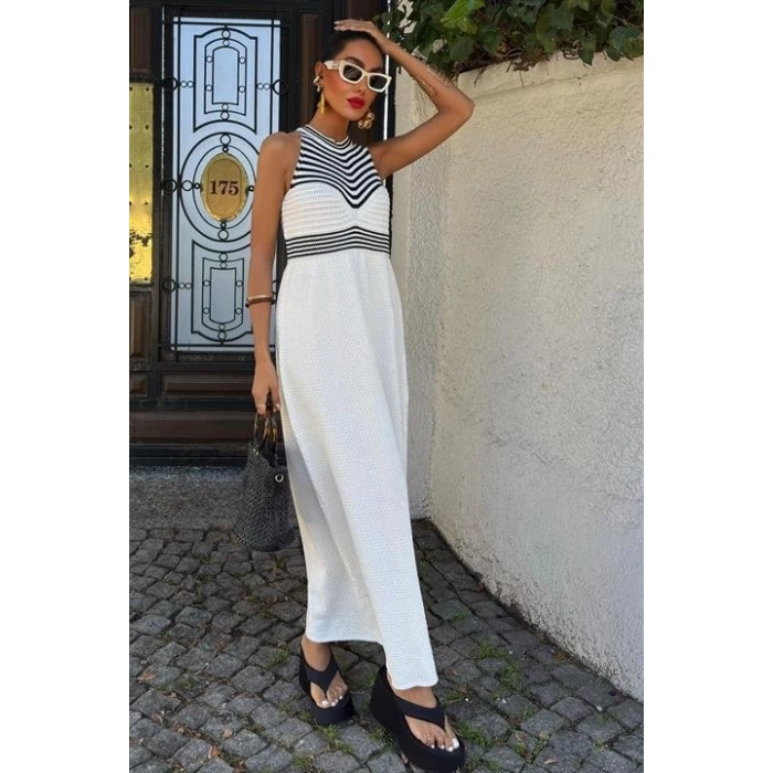 Roba Çizgili Uzun Triko Elbise 2858