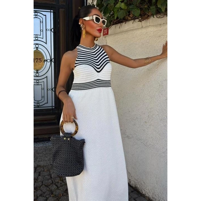 Roba Çizgili Uzun Triko Elbise 2858