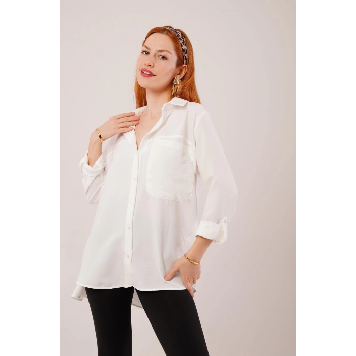 Salaş Kesim Cepli Beyaz Gömlek