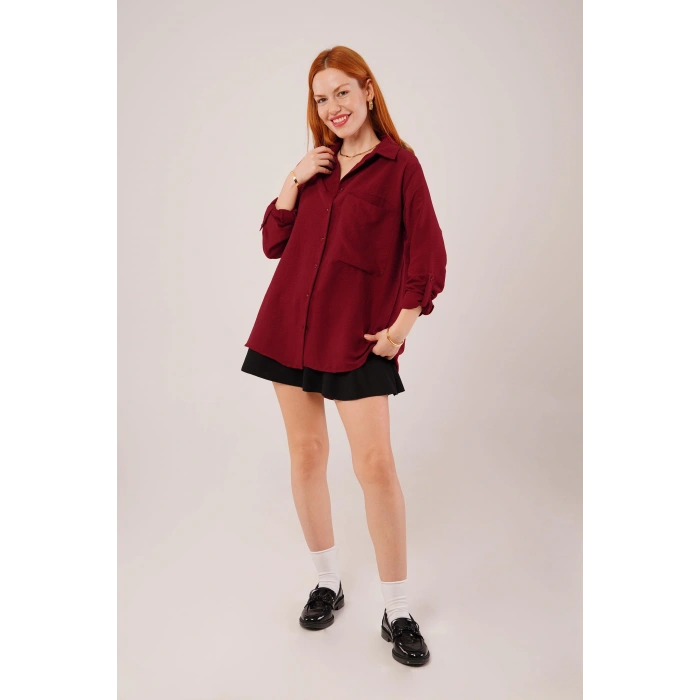 Salaş Kesim Cepli Bordo Gömlek
