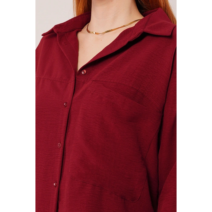 Salaş Kesim Cepli Bordo Gömlek