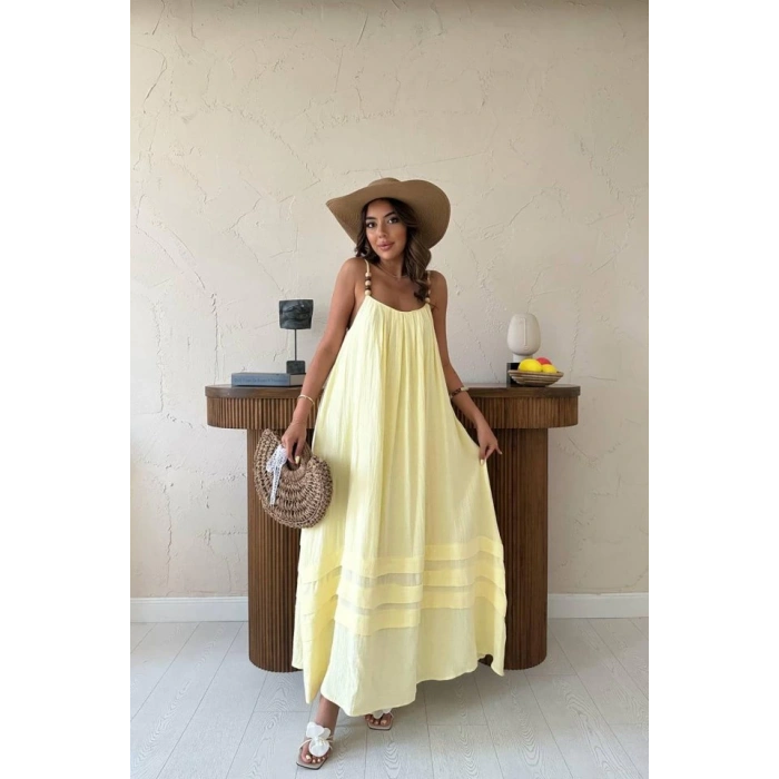 Sarı Askılı Müslin Elbise