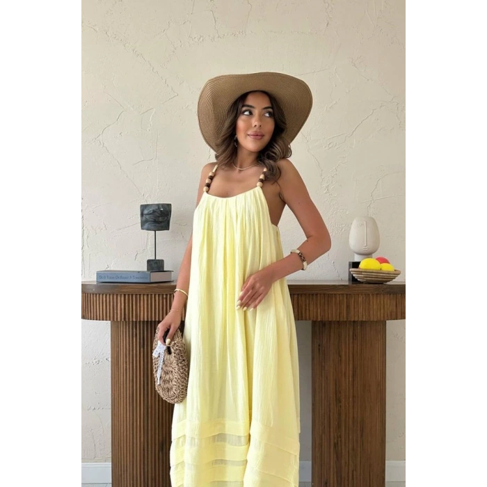 Sarı Askılı Müslin Elbise