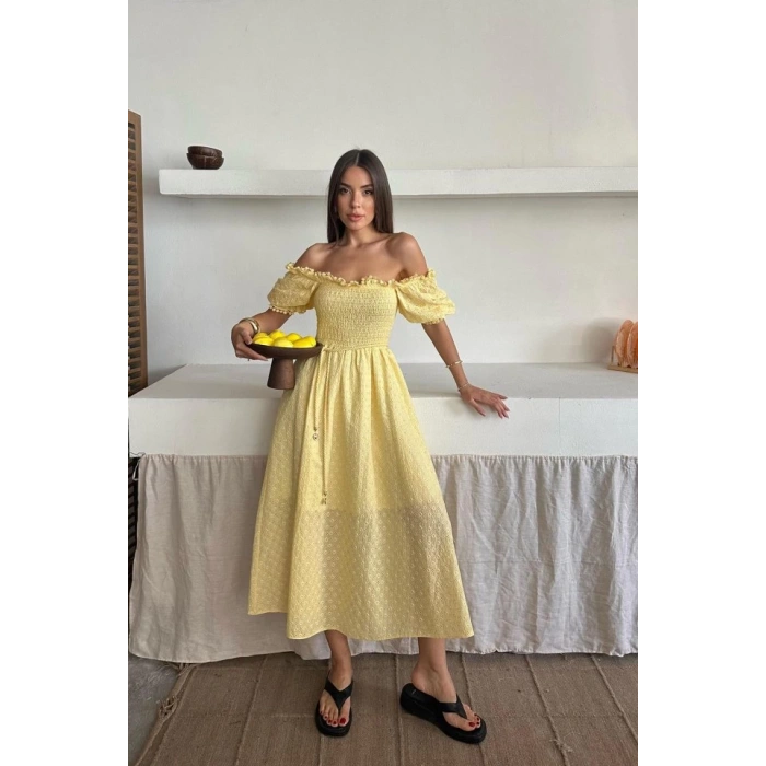 Sarı Gipeli Brode Elbise