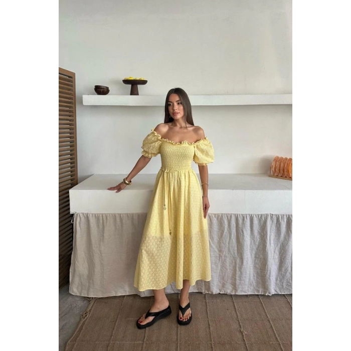Sarı Gipeli Brode Elbise