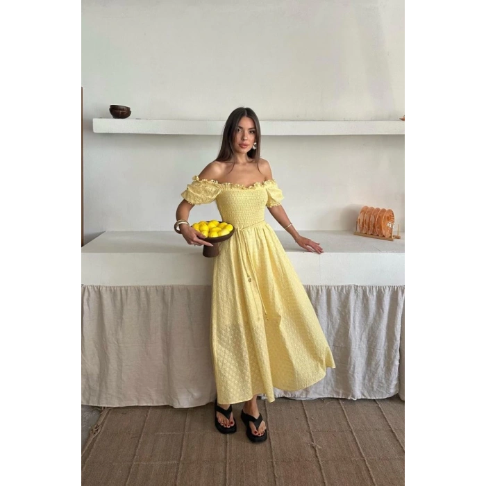 Sarı Gipeli Brode Elbise