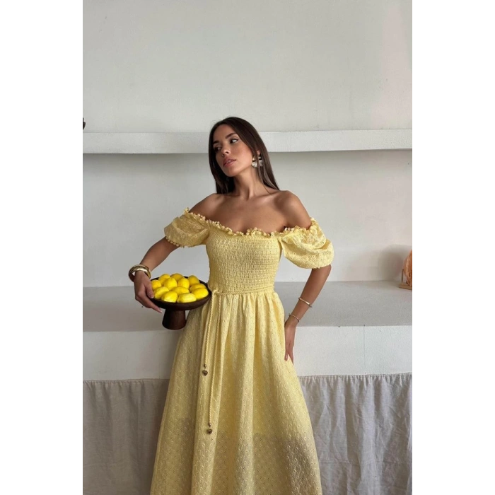 Sarı Gipeli Brode Elbise