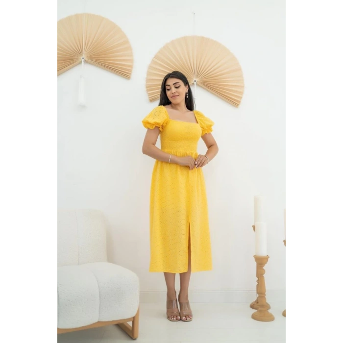Sarı Tokalı Fisto Elbise