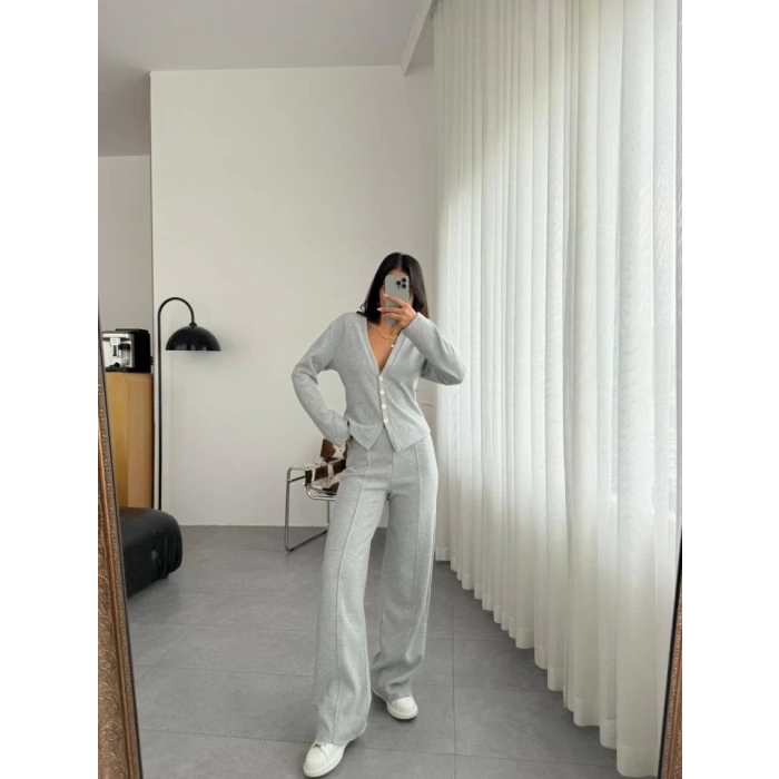 Selanik Kumaş Ön Düğmeli Ceket Çımalı PantolunTakım