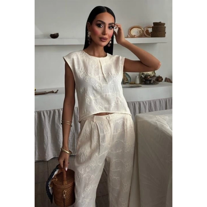 Shalina Süzüne Nakışlı Crop Takım 9796-08