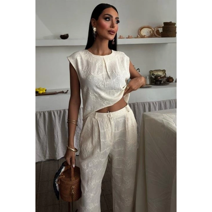 Shalina Süzüne Nakışlı Crop Takım 9796-08