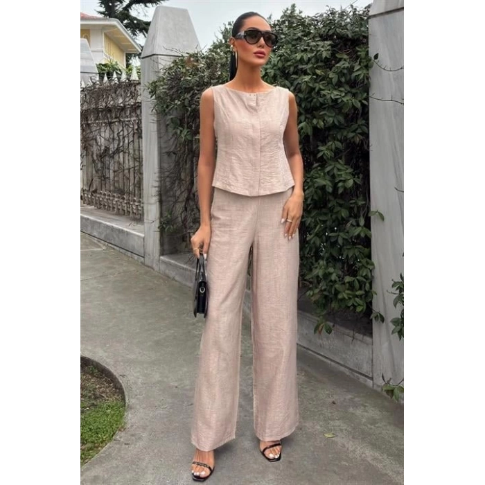 Sıfır Kollu Bluz Batik Desenli Pantolon İkili Takım 10181-08