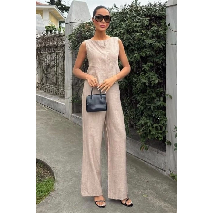 Sıfır Kollu Bluz Batik Desenli Pantolon İkili Takım 10181-08