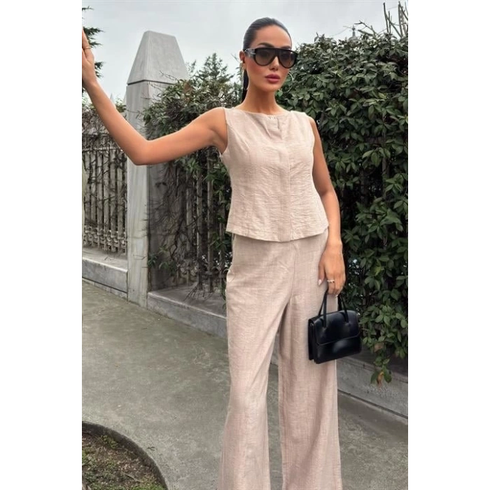 Sıfır Kollu Bluz Batik Desenli Pantolon İkili Takım 10181-08