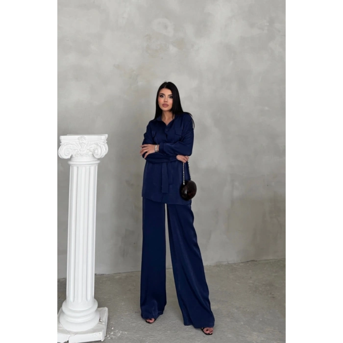 SİMLİ KUMAŞ SALAŞ PANTOLON - GÖMLEK TAKIM - Lacivert