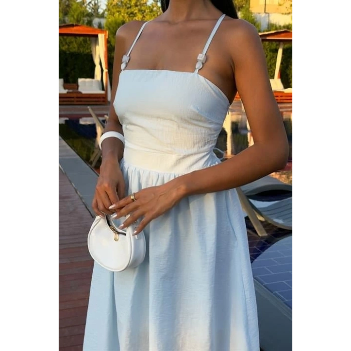 Sırtı Çapraz İpli Boncuk Detaylı Elbise 2902-08