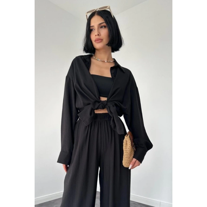 Siyah Alice Gömlek Ve Bol Kesim Pantolon Takım