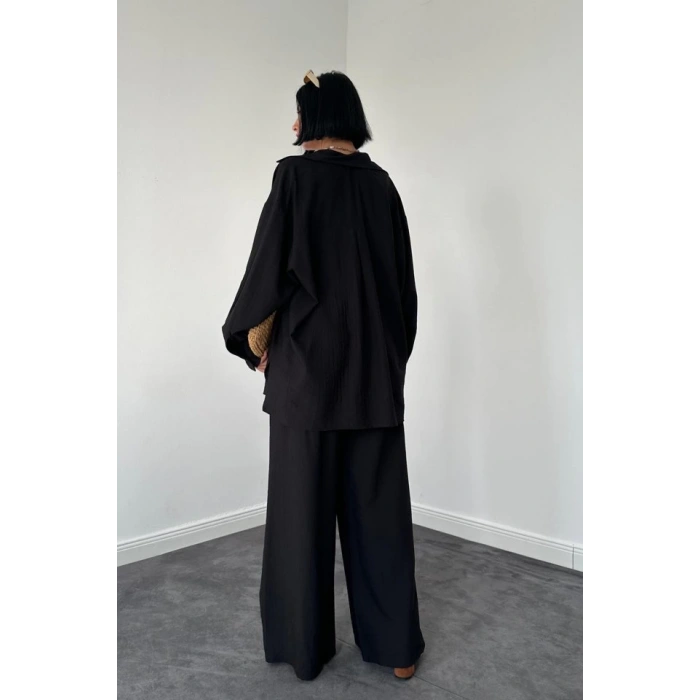 Siyah Alice Gömlek Ve Bol Kesim Pantolon Takım