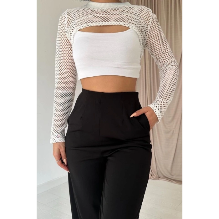 Siyah Pensli Lastik Detaylı Pantolon