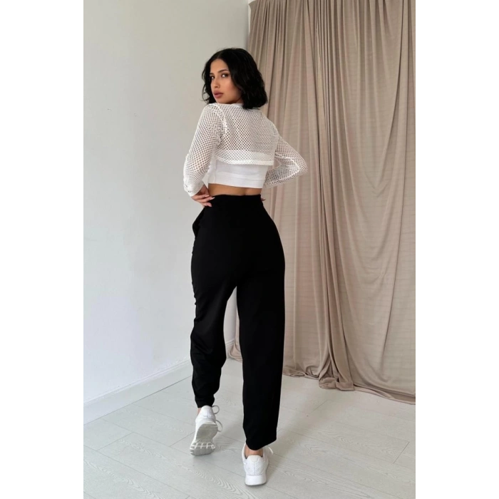 Siyah Pensli Lastik Detaylı Pantolon