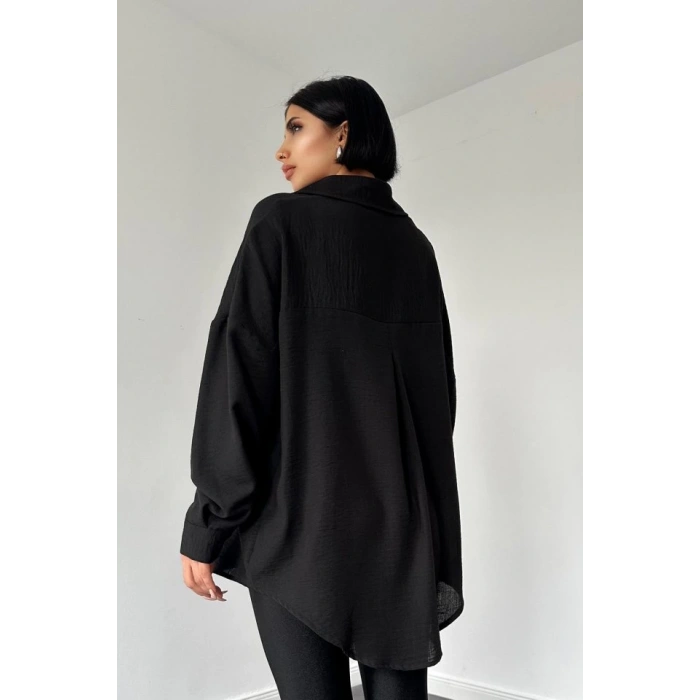 Siyah Taş İşlemeli Gömlek