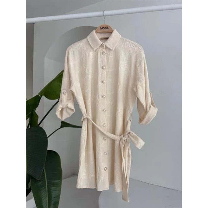 Süzene Nakışlı Ve Gold Düğmeli Elbise 2742