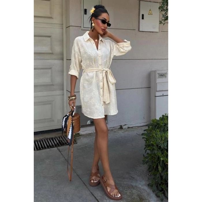 Süzene Nakışlı Ve Gold Düğmeli Elbise 2742