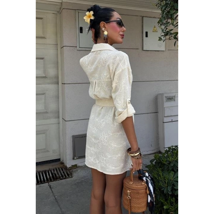 Süzene Nakışlı Ve Gold Düğmeli Elbise 2742