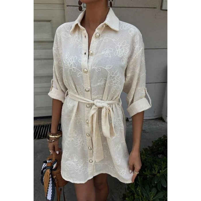 Süzene Nakışlı Ve Gold Düğmeli Elbise 2742