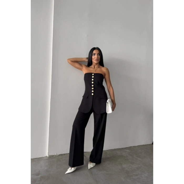 TASARIM GOLD DÜĞMELİ STRABLEZYELEK - Siyah