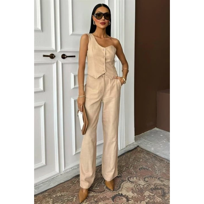 Tek Omuz Büstiyer Plazzo Pantolon Viscon Takım 10159