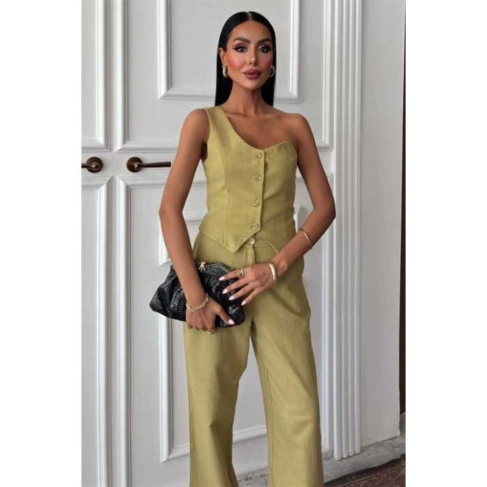 Tek Omuz Büstiyer Plazzo Pantolon Viscon Takım 10159