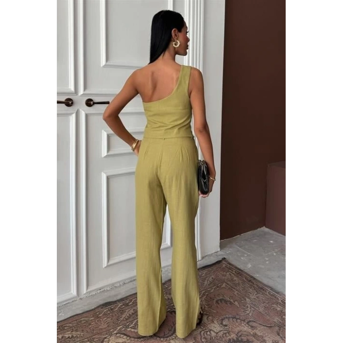 Tek Omuz Büstiyer Plazzo Pantolon Viscon Takım 10159