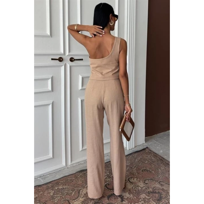 Tek Omuz Büstiyer Plazzo Pantolon Viscon Takım 10159