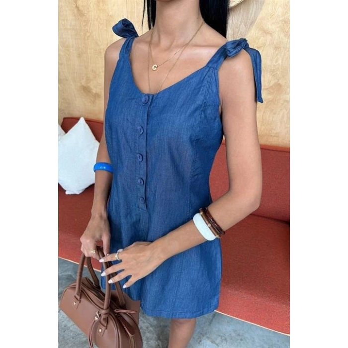 Tensel Denim Kumaşlı Mini Tulum 1363