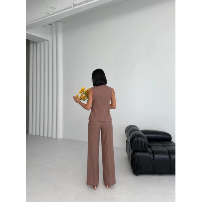 Ti̇na Asi̇metri̇k Keten Yelek Pantolon Takim