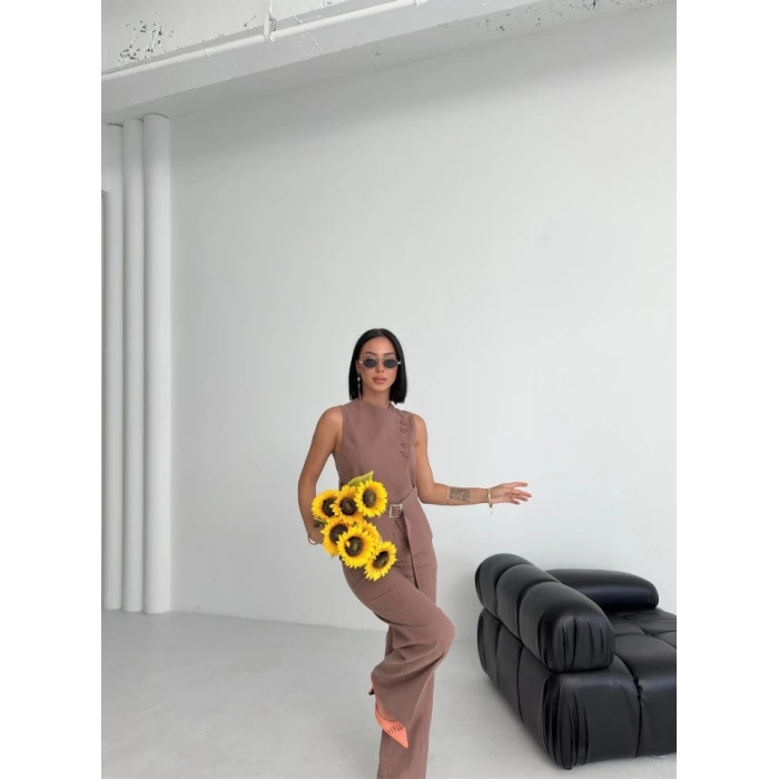 Ti̇na Asi̇metri̇k Keten Yelek Pantolon Takim